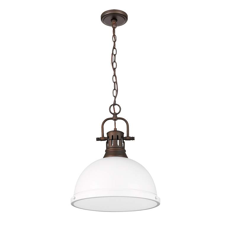 Image 2 Duncan 1-Light Pendant with Chain in Rubbed Bronze with Matte White more views