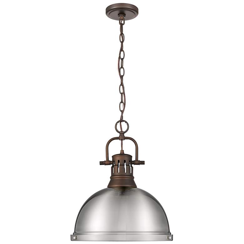 Image 1 Duncan 1-Light Pendant with Chain in Rubbed Bronze with Pewter