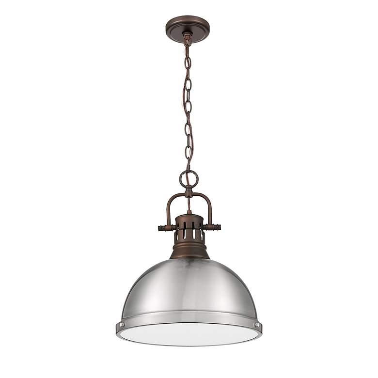 Image 2 Duncan 1-Light Pendant with Chain in Rubbed Bronze with Pewter more views