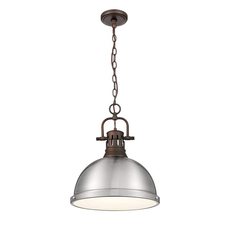 Image 3 Duncan 1-Light Pendant with Chain in Rubbed Bronze with Pewter more views