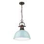 Thumbnail2 of Duncan 1-Light Pendant with Chain in Rubbed Bronze with Seafoam more views