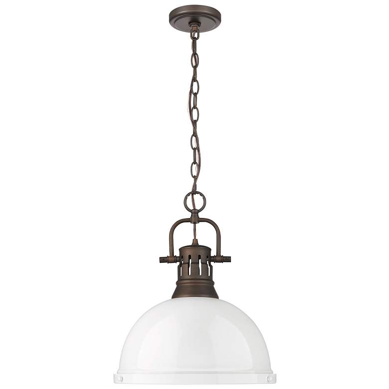 Image 1 Duncan 1-Light Pendant with Chain in Rubbed Bronze with White