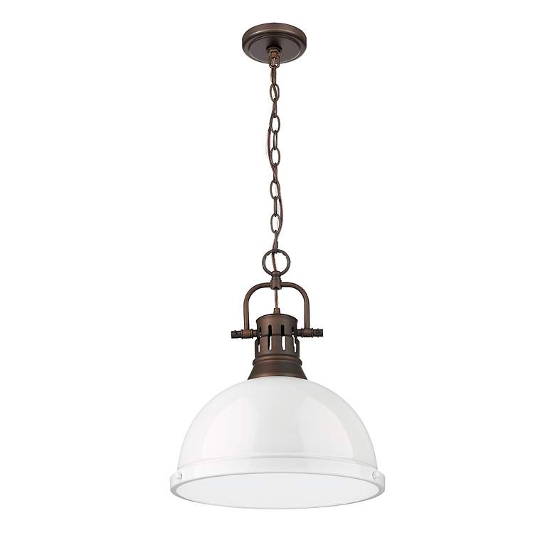 Image 2 Duncan 1-Light Pendant with Chain in Rubbed Bronze with White more views