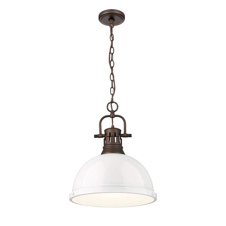 Image 3 Duncan 1-Light Pendant with Chain in Rubbed Bronze with White more views