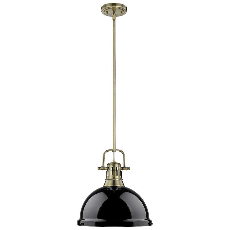 Image 1 Duncan 1-Light Pendant with Rod in Aged Brass with Black