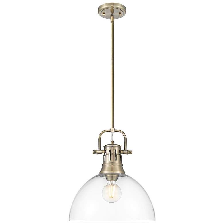 Image 1 Duncan 1-Light Pendant with Rod in Aged Brass with Clear Glass
