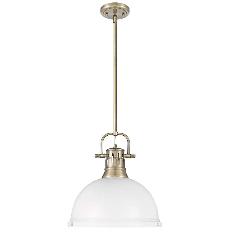 Image 1 Duncan 1-Light Pendant with Rod in Aged Brass with Matte White