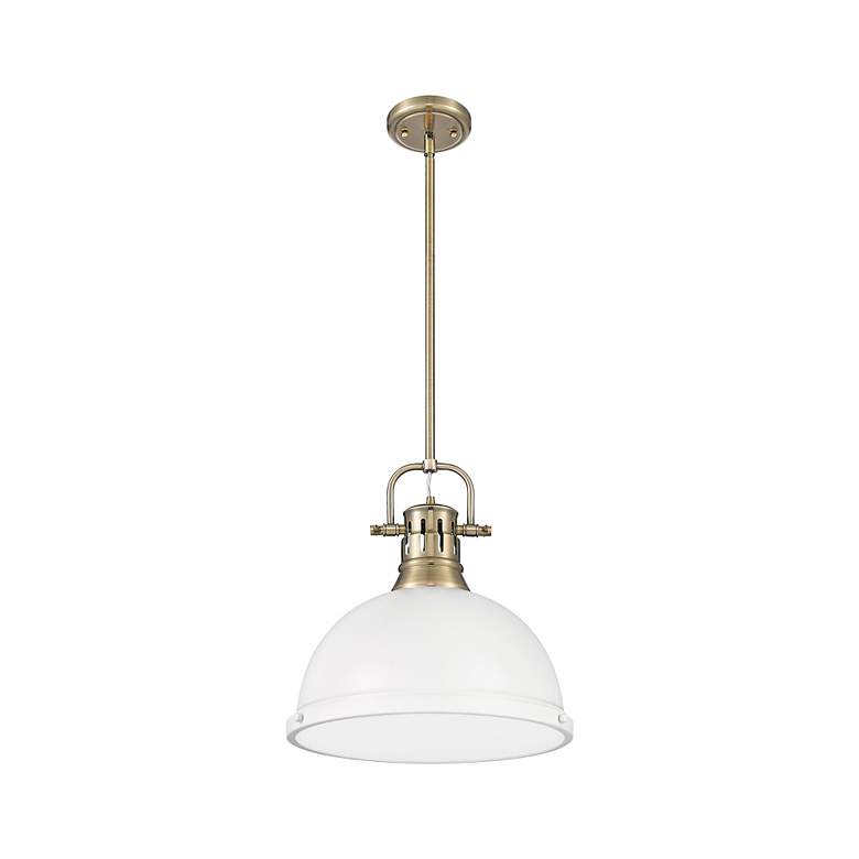 Image 2 Duncan 1-Light Pendant with Rod in Aged Brass with Matte White more views