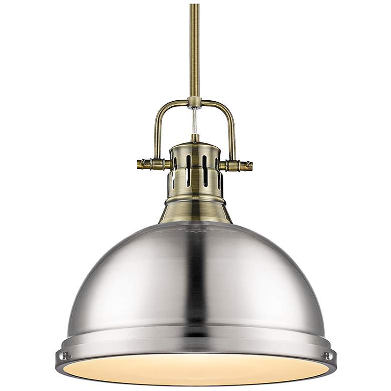 Image 1 Duncan 1-Light Pendant with Rod in Aged Brass with Pewter