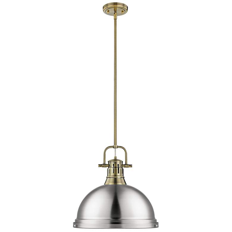 Image 2 Duncan 1-Light Pendant with Rod in Aged Brass with Pewter more views