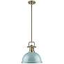 Duncan 1-Light Pendant with Rod in Aged Brass with Seafoam