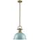 Duncan 1-Light Pendant with Rod in Aged Brass with Seafoam