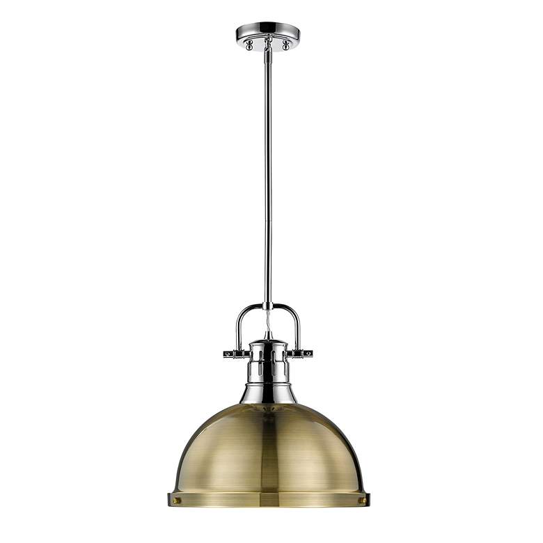 Image 2 Duncan 1-Light Pendant with Rod in Chrome with Aged Brass more views