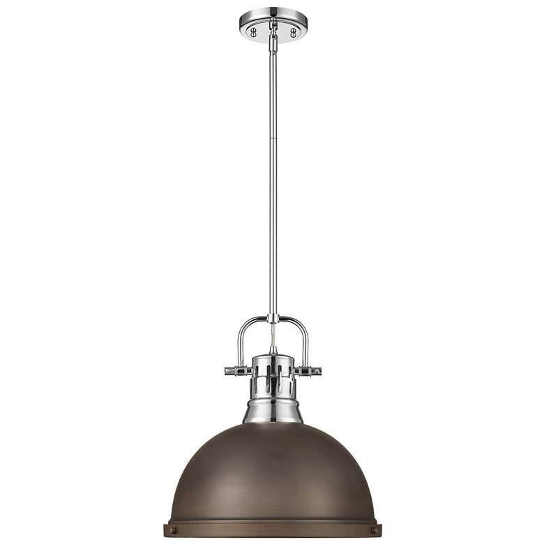 Image 1 Duncan 1-Light Pendant with Rod in Chrome with Rubbed Bronze
