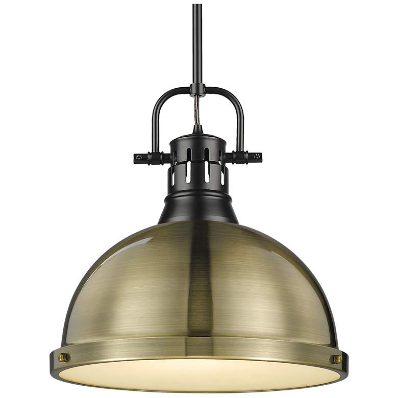 Image 1 Duncan 1-Light Pendant with Rod in Matte Black with Aged Brass