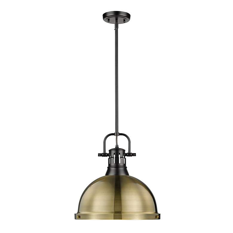 Image 2 Duncan 1-Light Pendant with Rod in Matte Black with Aged Brass more views