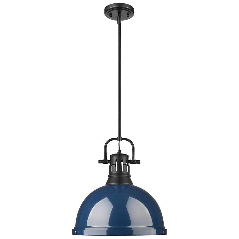 Image 1 Duncan 1-Light Pendant with Rod in Matte Black with Matte Navy