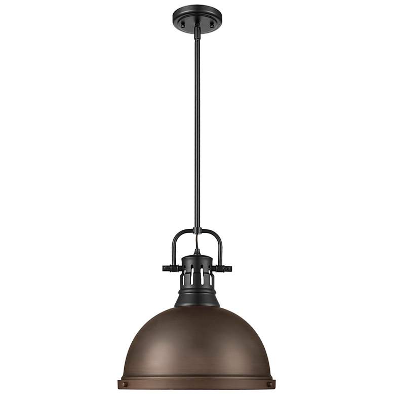 Image 1 Duncan 1-Light Pendant with Rod in Matte Black with Rubbed Bronze