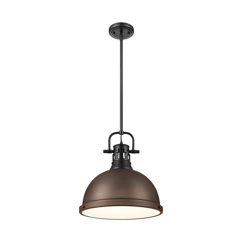 Image 2 Duncan 1-Light Pendant with Rod in Matte Black with Rubbed Bronze more views