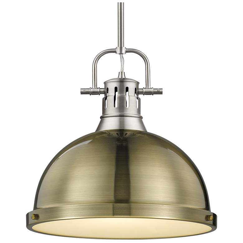 Image 1 Duncan 1-Light Pendant with Rod in Pewter with Aged Brass