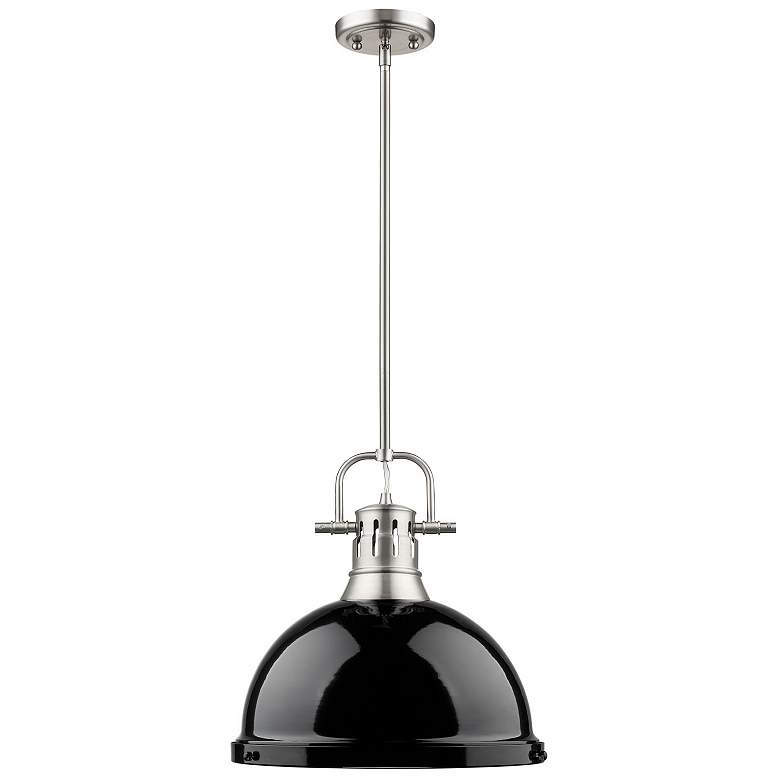 Image 1 Duncan 1-Light Pendant with Rod in Pewter with Black