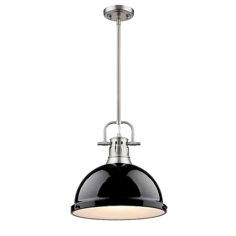 Image 2 Duncan 1-Light Pendant with Rod in Pewter with Black more views