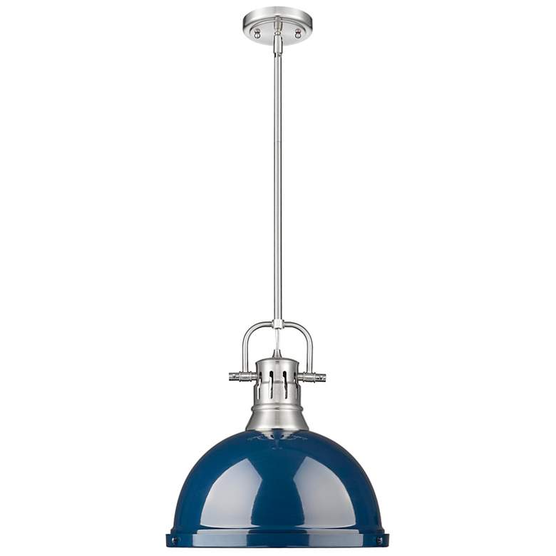 Image 1 Duncan 1-Light Pendant with Rod in Pewter with Matte Navy
