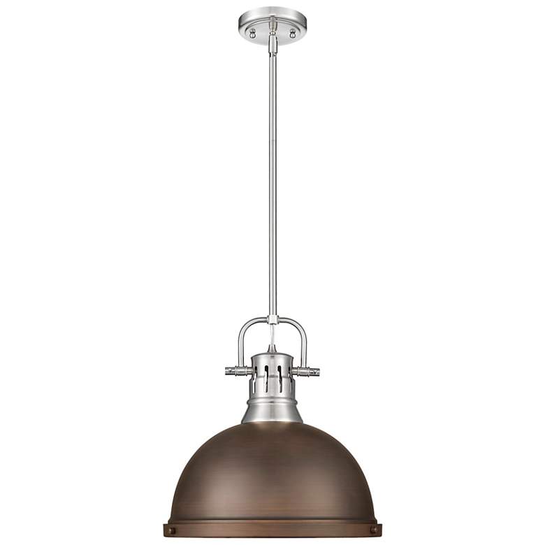 Image 1 Duncan 1-Light Pendant with Rod in Pewter with Rubbed Bronze