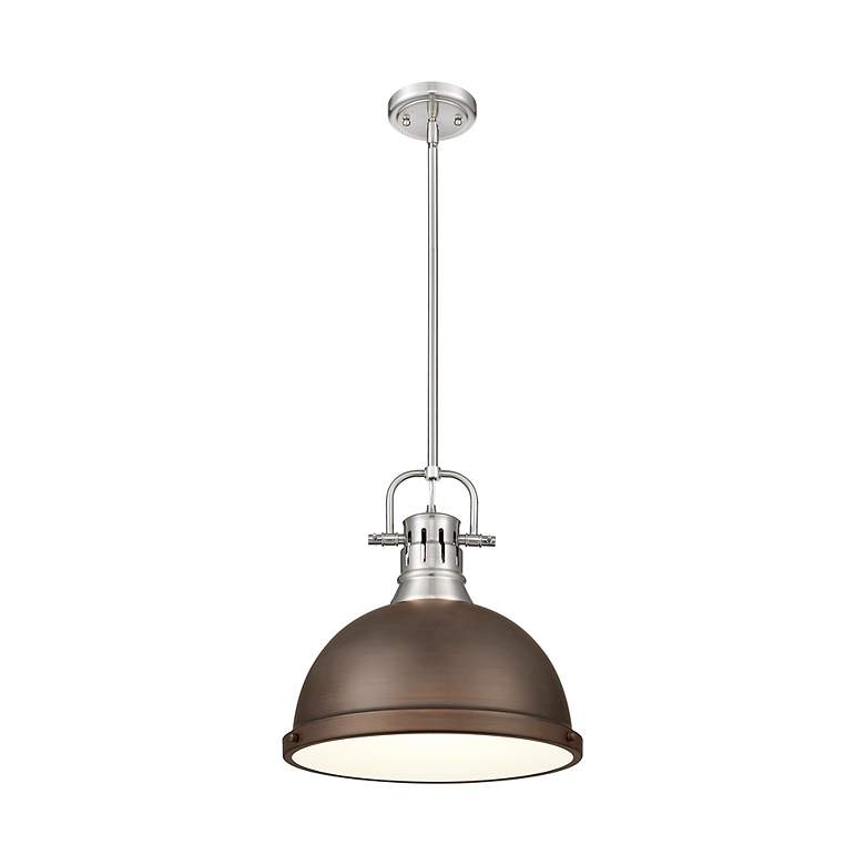 Image 2 Duncan 1-Light Pendant with Rod in Pewter with Rubbed Bronze more views