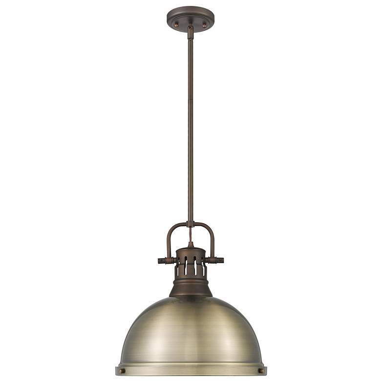 Image 1 Duncan 1-Light Pendant with Rod in Rubbed Bronze with Aged Brass
