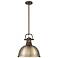 Duncan 1-Light Pendant with Rod in Rubbed Bronze with Aged Brass
