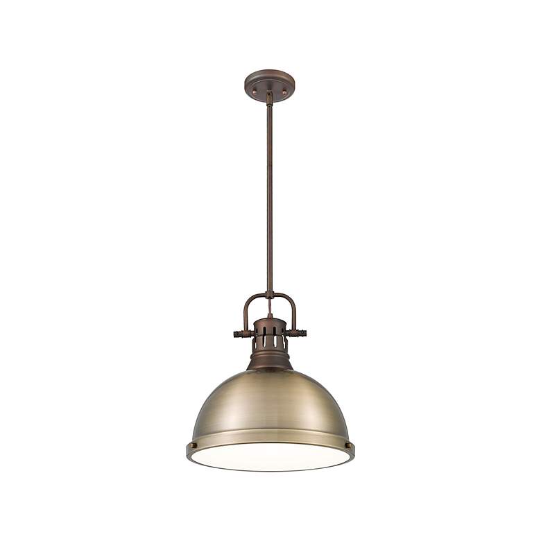 Image 2 Duncan 1-Light Pendant with Rod in Rubbed Bronze with Aged Brass more views