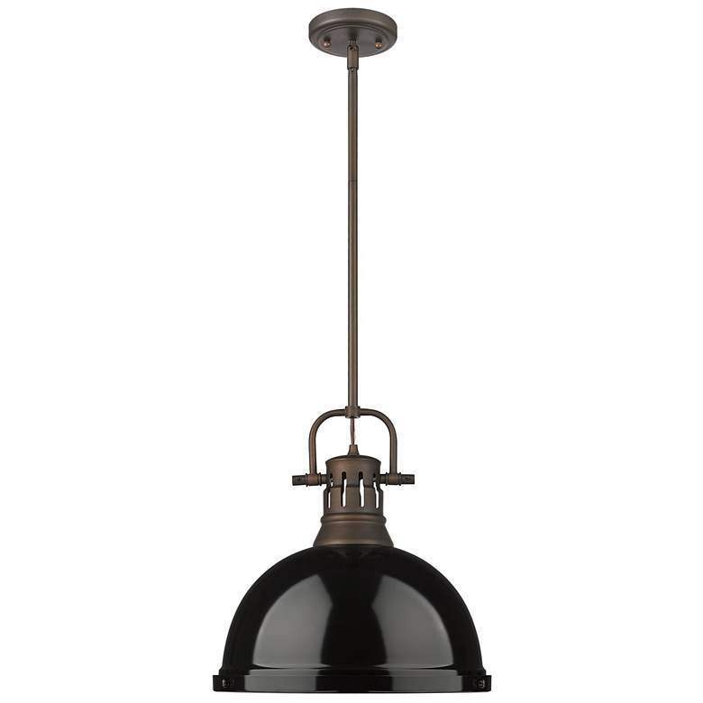 Image 1 Duncan 1-Light Pendant with Rod in Rubbed Bronze with Black