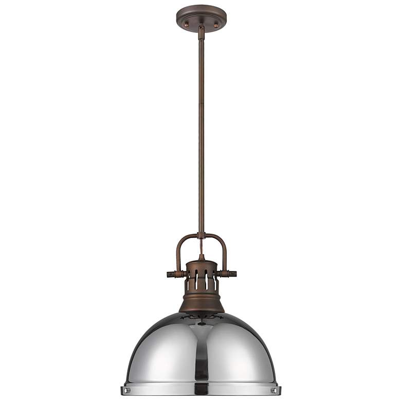 Image 1 Duncan 1-Light Pendant with Rod in Rubbed Bronze with Chrome
