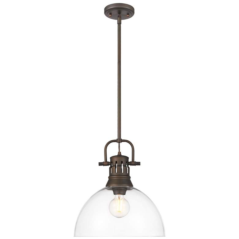 Image 1 Duncan 1-Light Pendant with Rod in Rubbed Bronze with Clear Glass