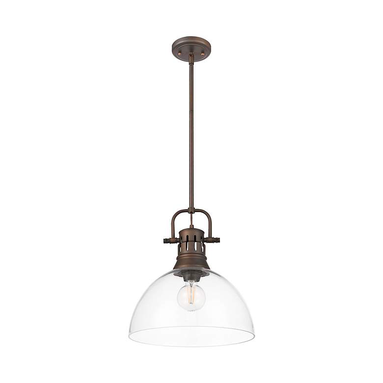 Image 2 Duncan 1-Light Pendant with Rod in Rubbed Bronze with Clear Glass more views
