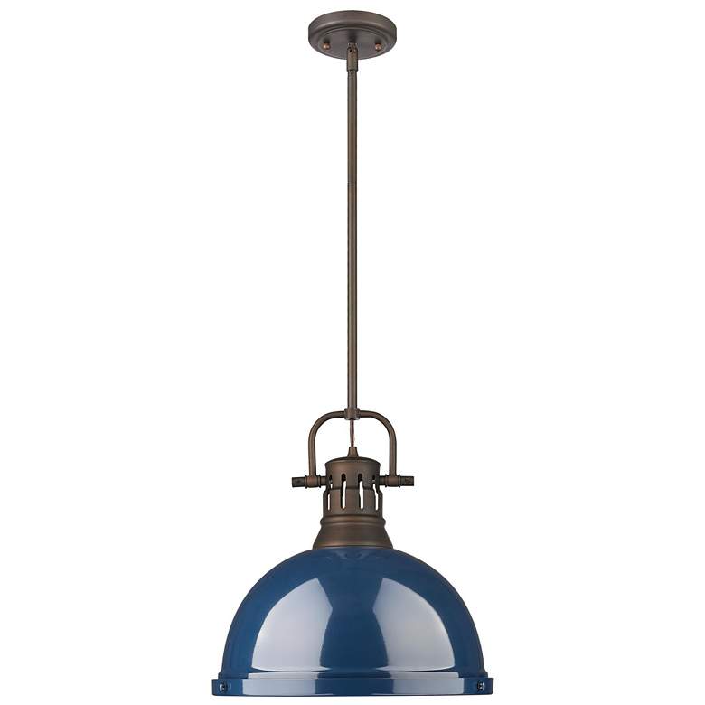 Image 1 Duncan 1-Light Pendant with Rod in Rubbed Bronze with Matte Navy