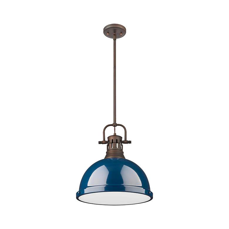 Image 2 Duncan 1-Light Pendant with Rod in Rubbed Bronze with Matte Navy more views