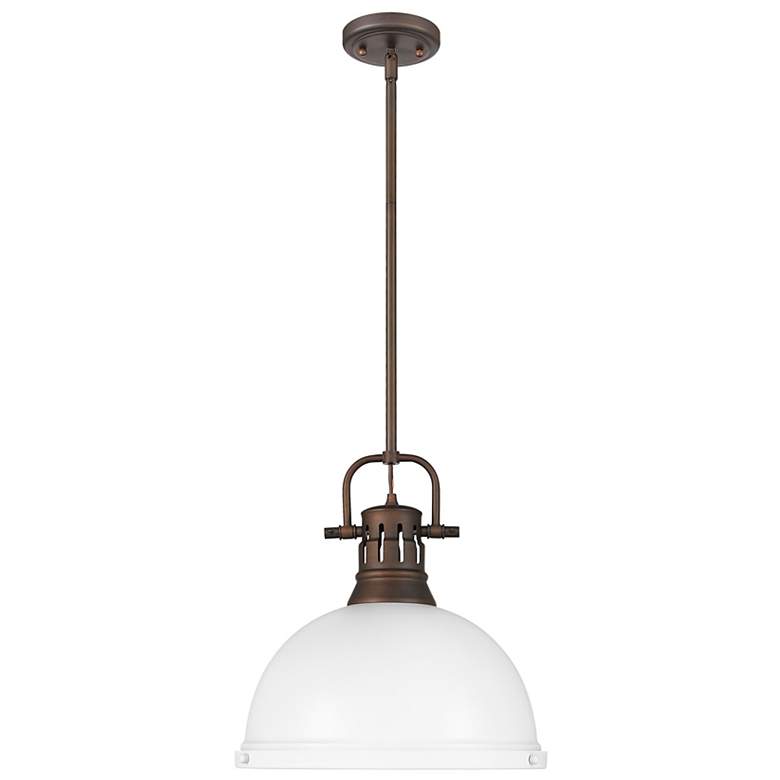 Image 1 Duncan 1-Light Pendant with Rod in Rubbed Bronze with Matte White