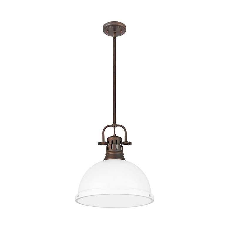 Image 2 Duncan 1-Light Pendant with Rod in Rubbed Bronze with Matte White more views