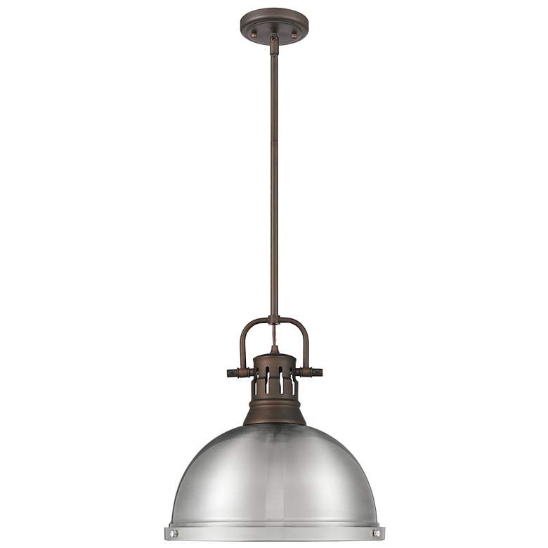 Image 1 Duncan 1-Light Pendant with Rod in Rubbed Bronze with Pewter
