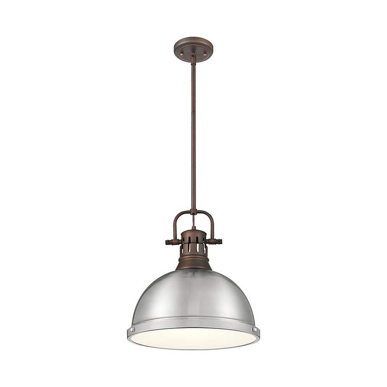 Image 2 Duncan 1-Light Pendant with Rod in Rubbed Bronze with Pewter more views