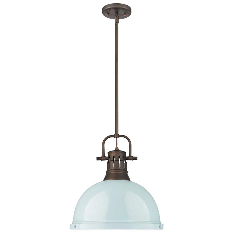 Image 1 Duncan 1-Light Pendant with Rod in Rubbed Bronze with Seafoam
