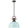 1_Duncan 1-Light Pendant with Rod in Rubbed Bronze with Seafoam
