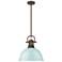 Duncan 1-Light Pendant with Rod in Rubbed Bronze with Seafoam