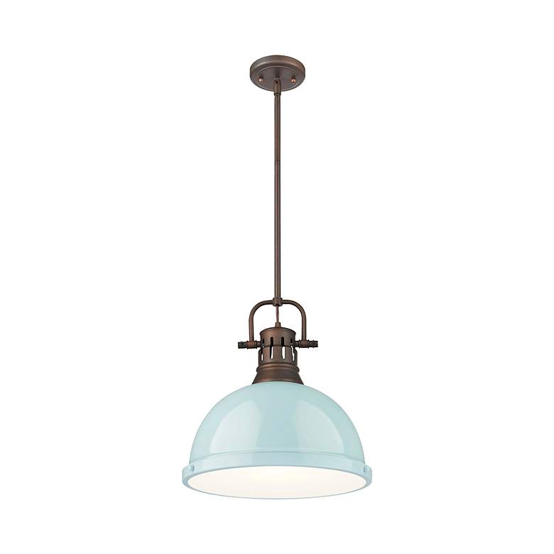 Image 2 Duncan 1-Light Pendant with Rod in Rubbed Bronze with Seafoam more views