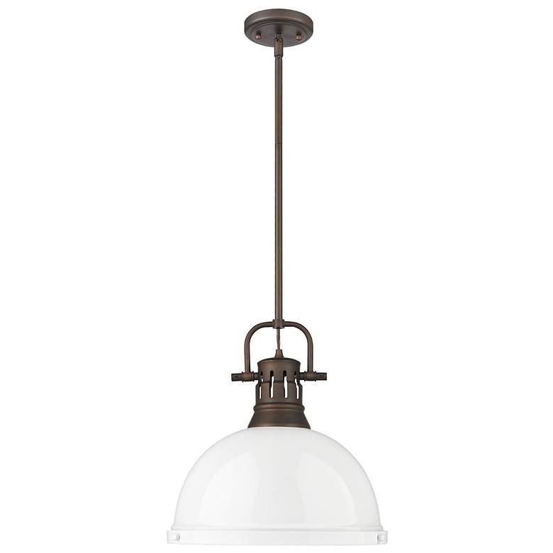Image 1 Duncan 1-Light Pendant with Rod in Rubbed Bronze with White