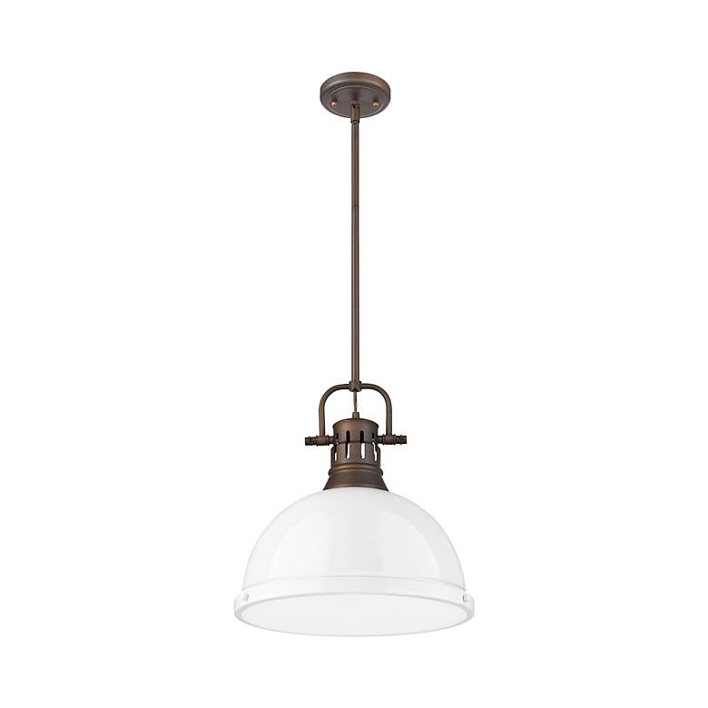 Image 2 Duncan 1-Light Pendant with Rod in Rubbed Bronze with White more views