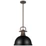 1_Duncan 13 3/4"W Rubbed Bronze and Matte Black Pendant Light