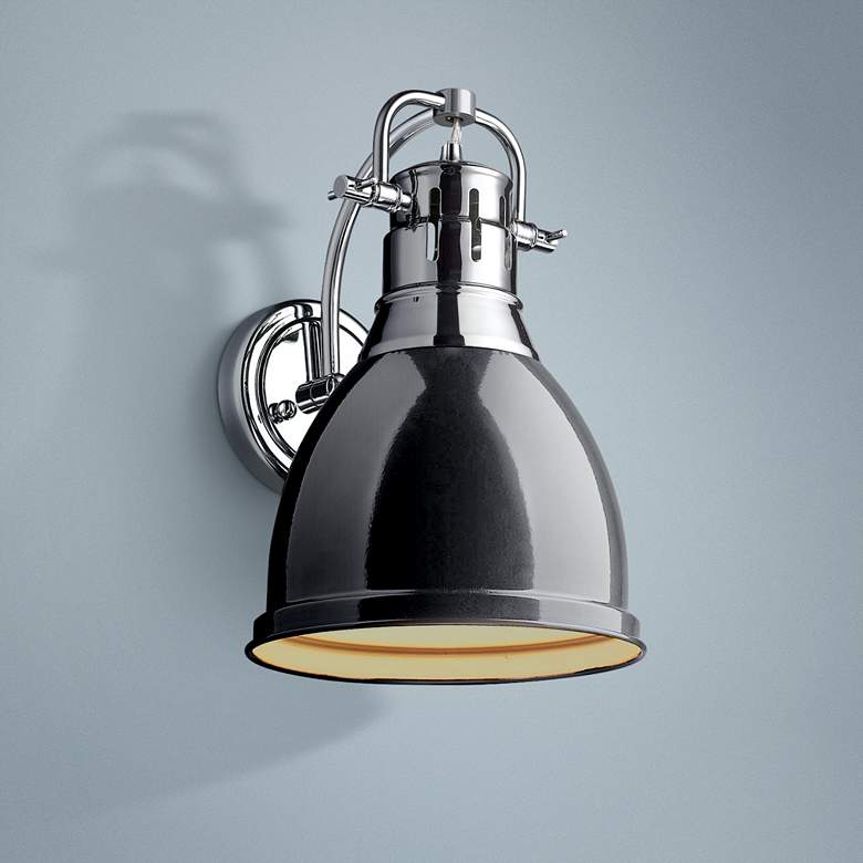 Image 1 Duncan 13" High Gloss Black Shade Chrome Wall Sconce